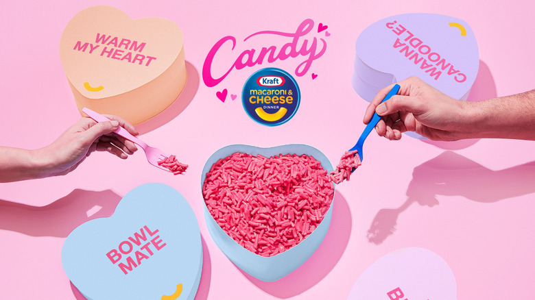 candy hearts filled with mac and cheese