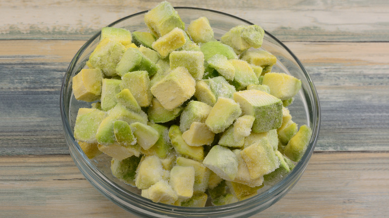 bowl of frozen avocado chunks