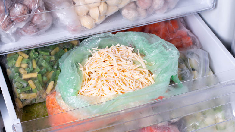 bag of grated cheese in freezer