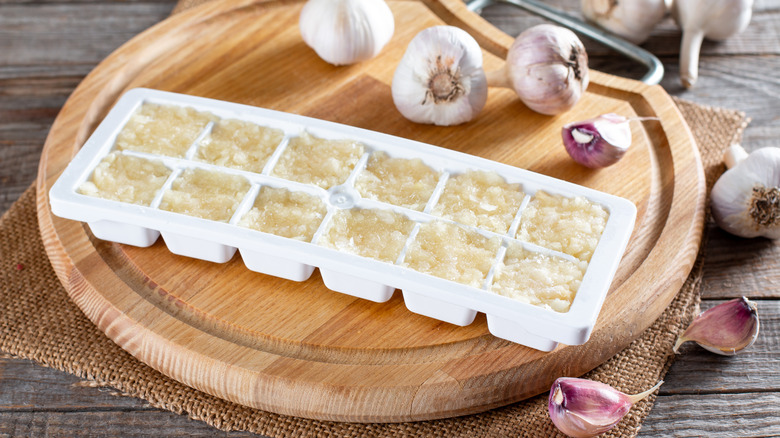 garlic cloves and frozen garlic tray