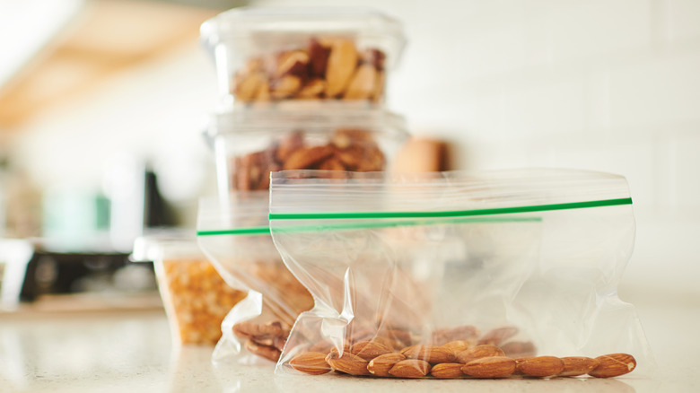 containers and bags of nuts