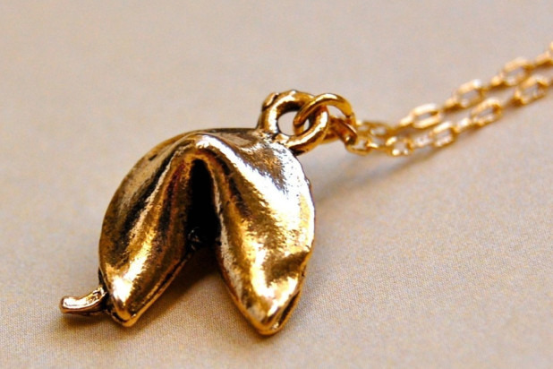 Gold Fortune Cookie Necklace