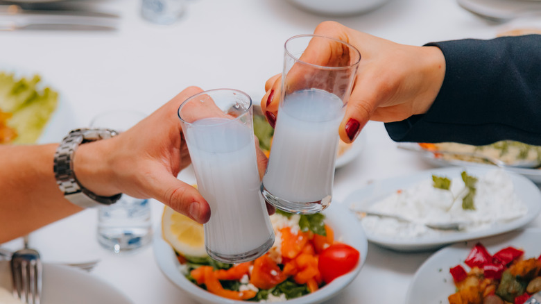 shots glasses of Greek ouzo