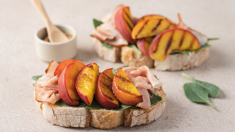 grilled peach open-faced sandwich