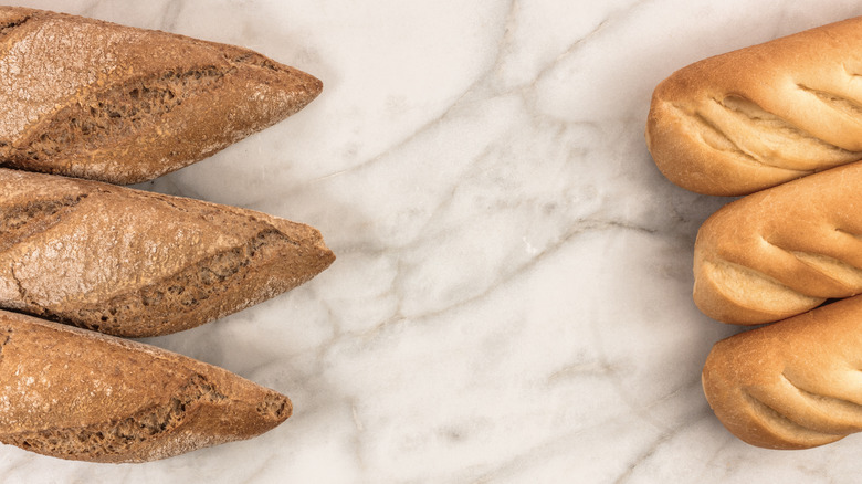 wheat and white bread loaves