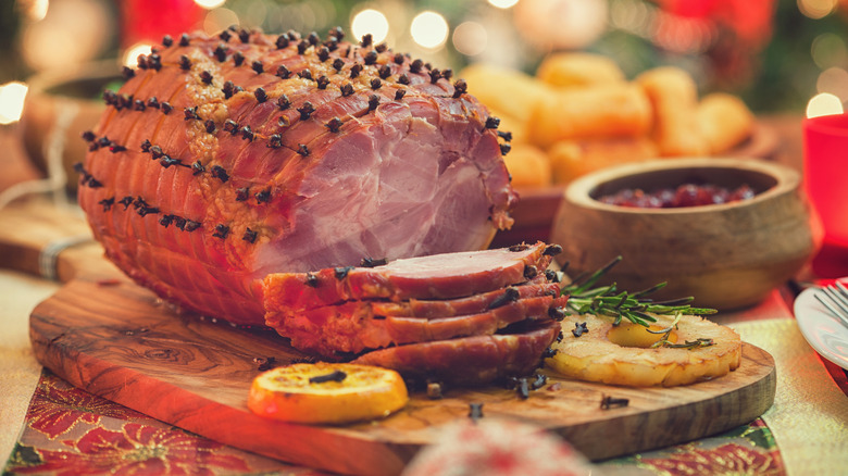 Clove-studded holiday ham