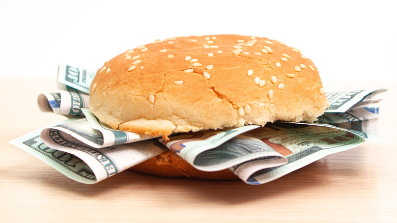 Burger bun with money inside