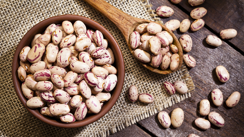 dried pinto beans in bowl