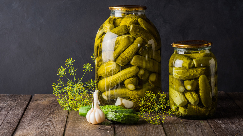 Small and large jars of pickles