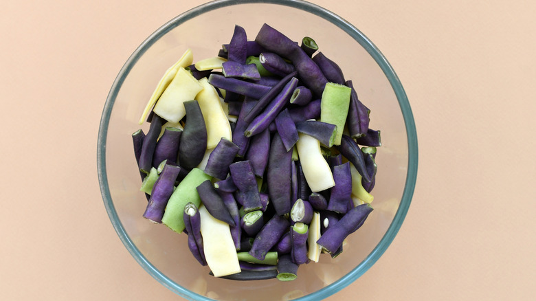 Variety of string beans in a bowl