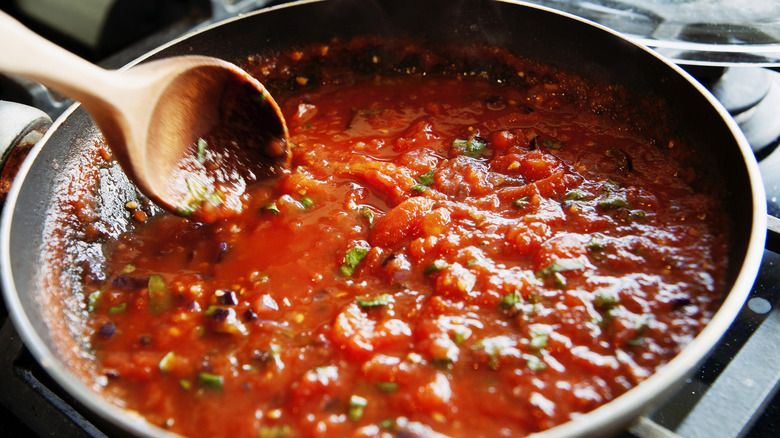 Pasta sauce cooking in pot