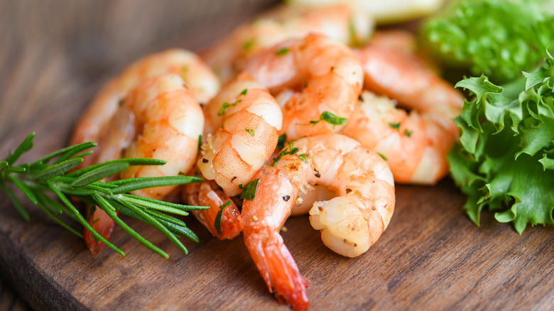 Shrimp on cutting board