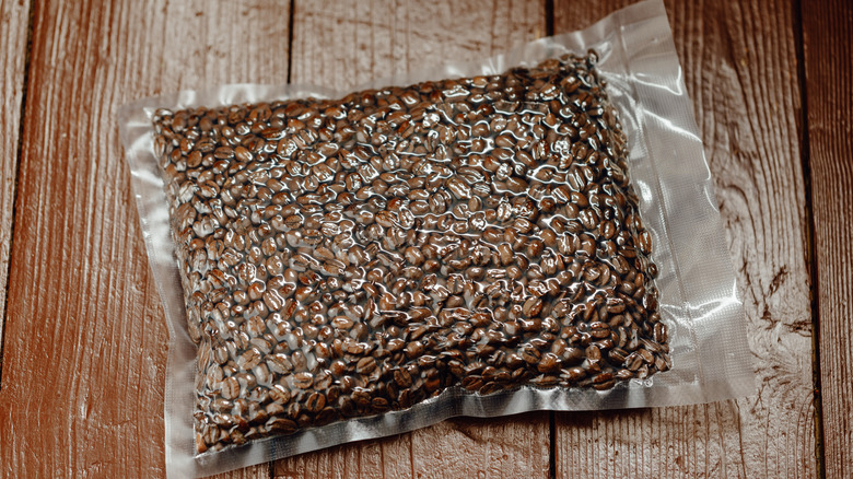 Vacuum-sealed bag with coffee beans