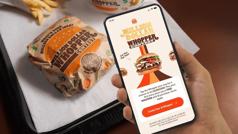 Burger King Whopper and a phone displaying whopper contest