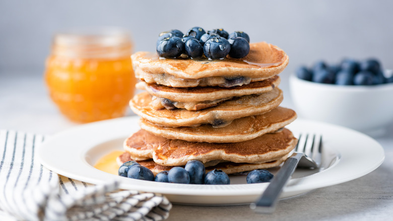 Stack of blueberry pancakes