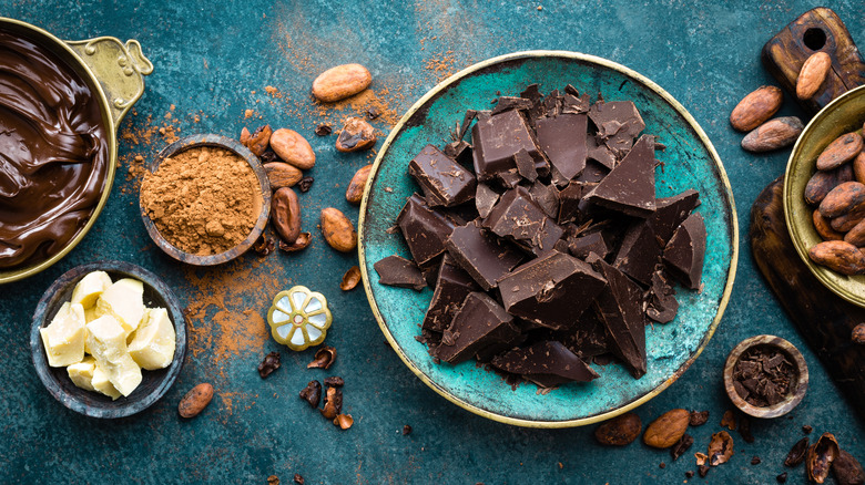 a photo of chocolate against a blue background