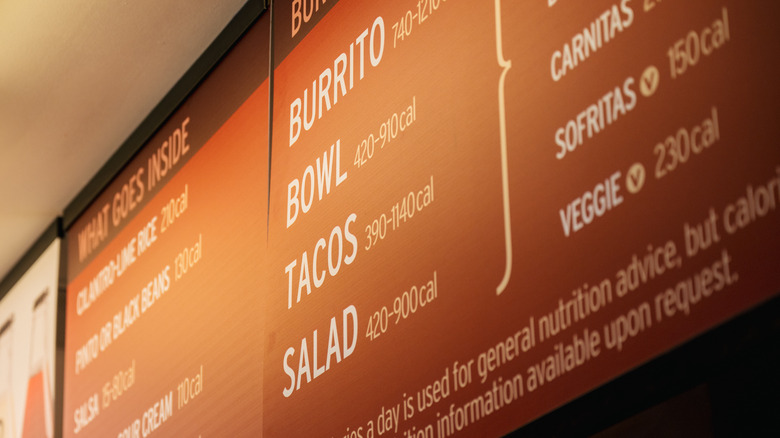 Chipotle menu from below