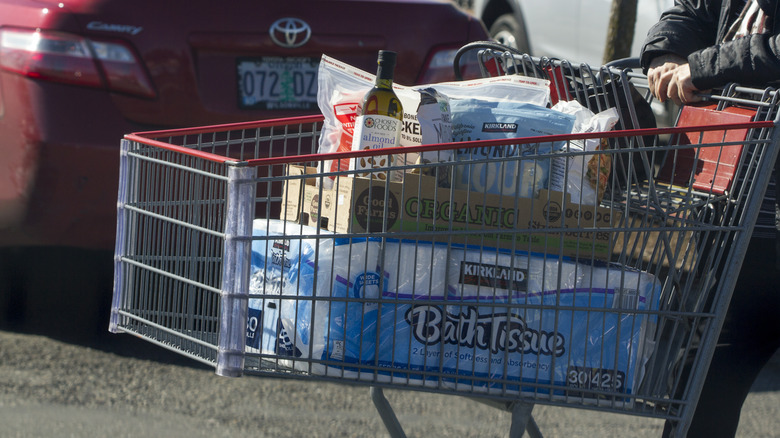 Costco shopping cart full of groceries