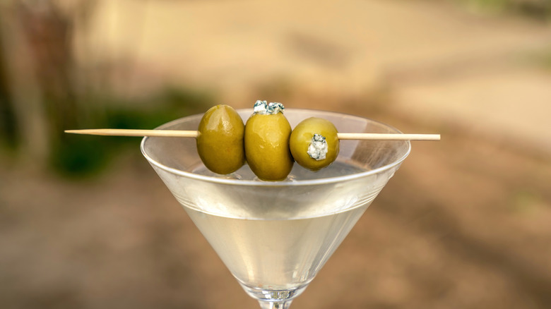 Dirty martini with blue cheese olives