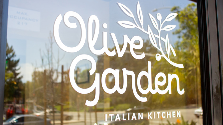 window with olive garden logo