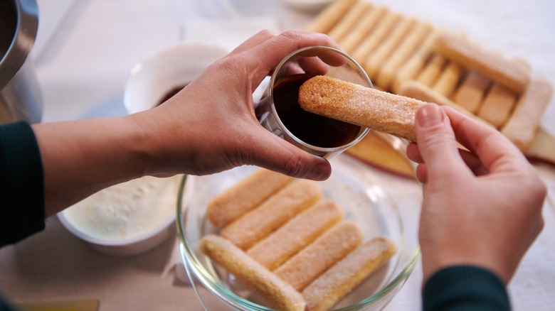 dipping ladyfingers in espresso or rum