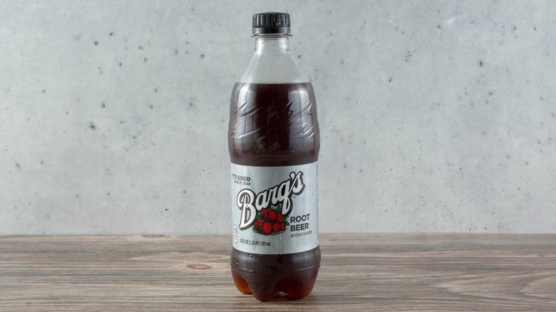 A plastic bottle of Barq's root beer.