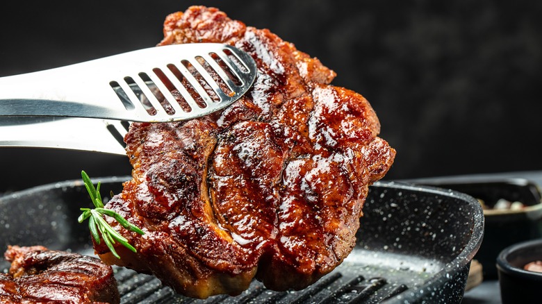 grilled steak in cast iron