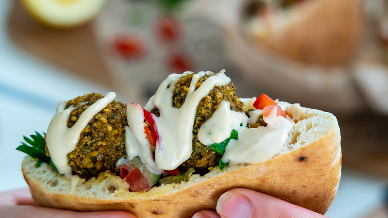 Tahini sauce on falafel