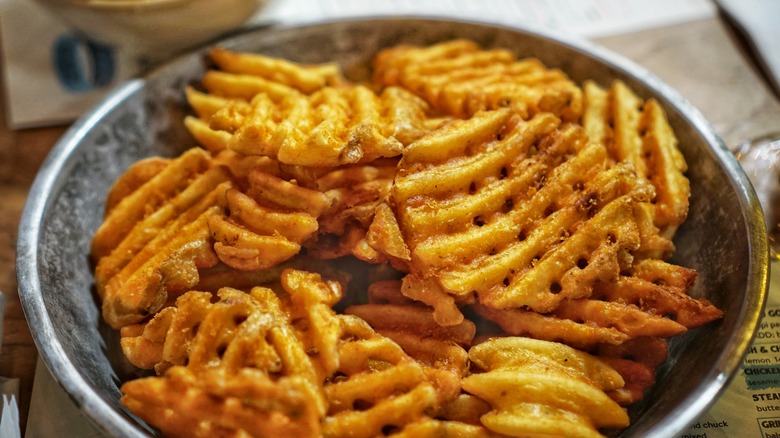 bowl of waffle fries