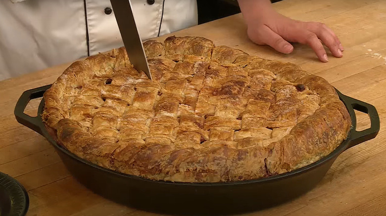 apple pie baked in cast iron skillet