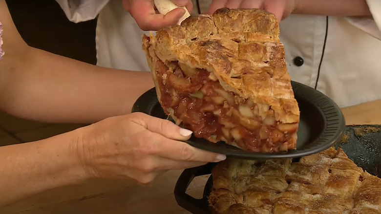 giant apple pie slice served on plate