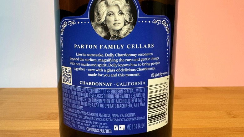 back label of Dolly Chardonnay