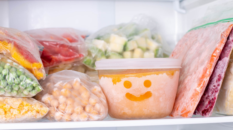 packaged frozen foods in freezer