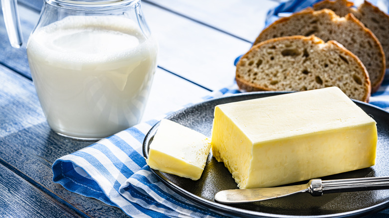 butter with milk and bread