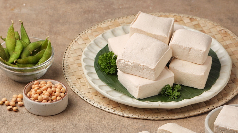 chunks of tofu on plate