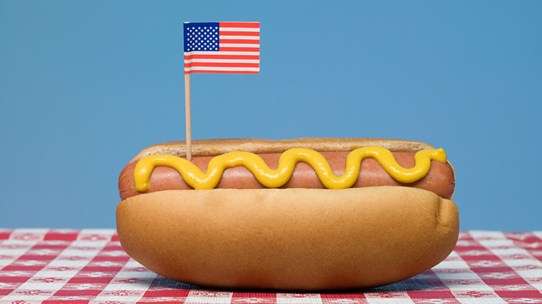 hot dog with American flag