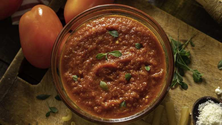 Bowl of salsa from above