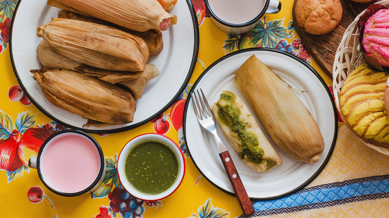 Tamales with salsa verde