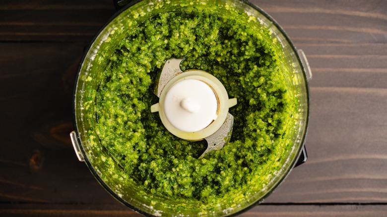 Pesto in a food processor