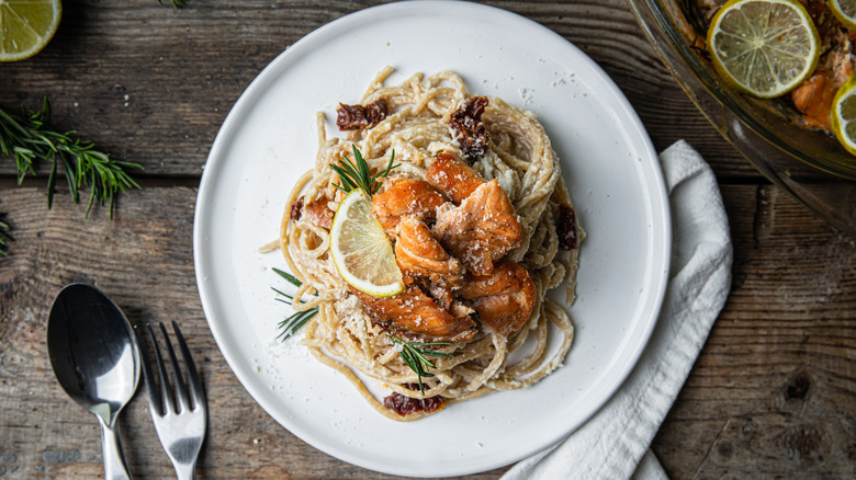 salmon pasta dinner