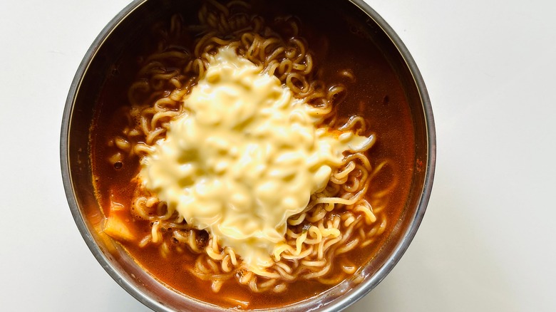 Ramen bowl with cheese slice