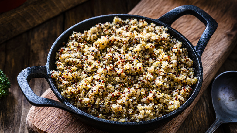 cooked quinoa in pan