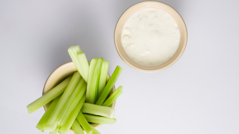 Celery sticks and blue cheese dip