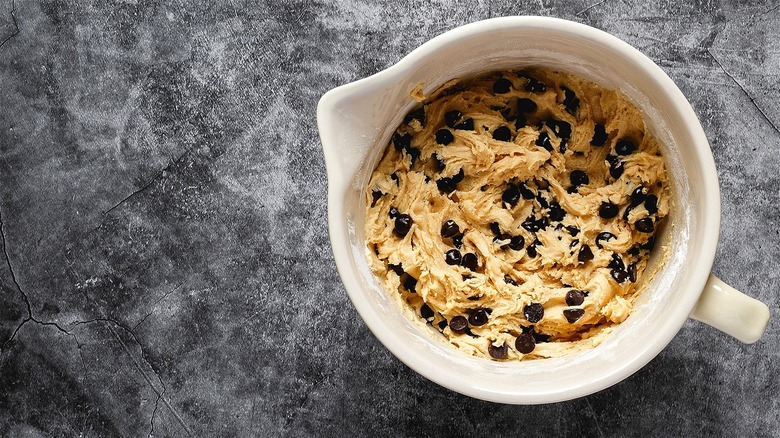 Chocolate chip cookie dough in bowl