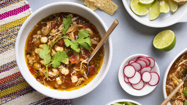 Chicken pozole with radish and lime