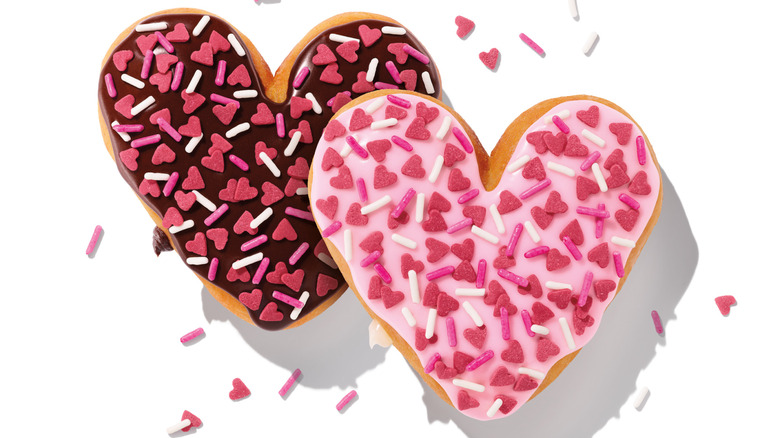 Dunkin's Valentine's Day donuts on white background