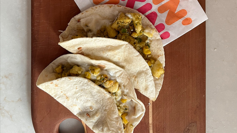 Dunkin' Breakfast Tacos with bag