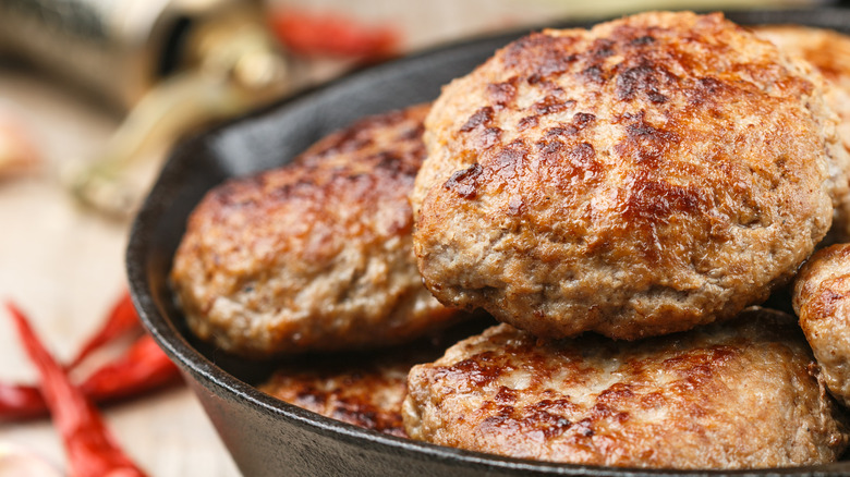 A pan of turkey burgers