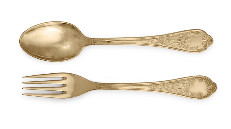 golden fork and spoon