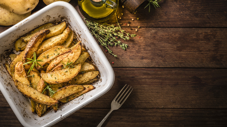 Wedge fries in a dish